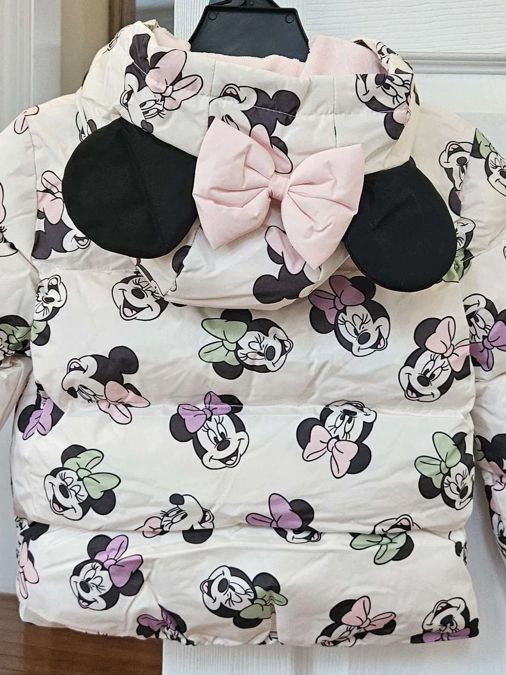 Disney Girls Off White and Pink Minnie Mouse Puffer Jacket